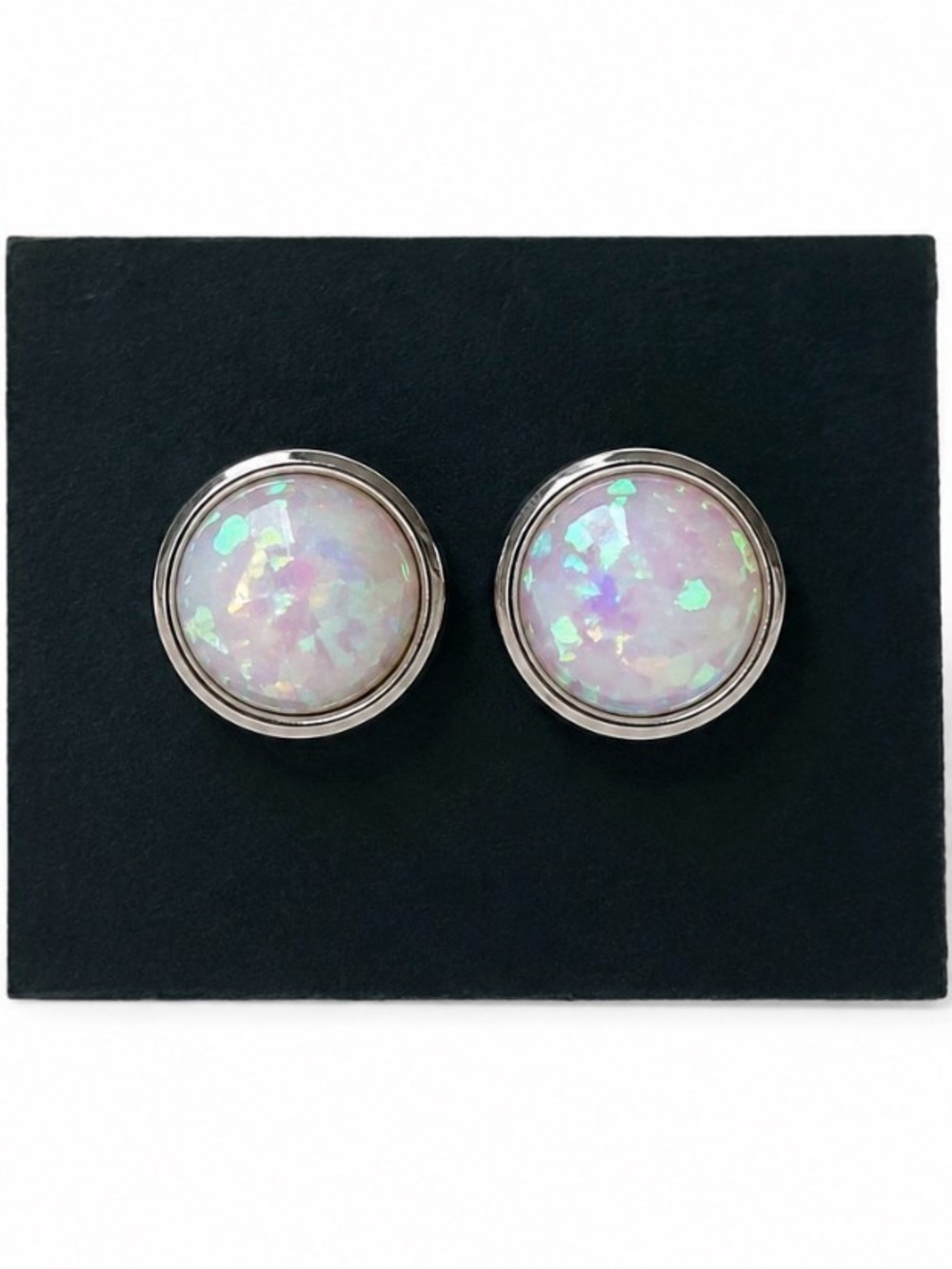 Iridescent White Opal Halo Stud Earrings - Women's Jewelry